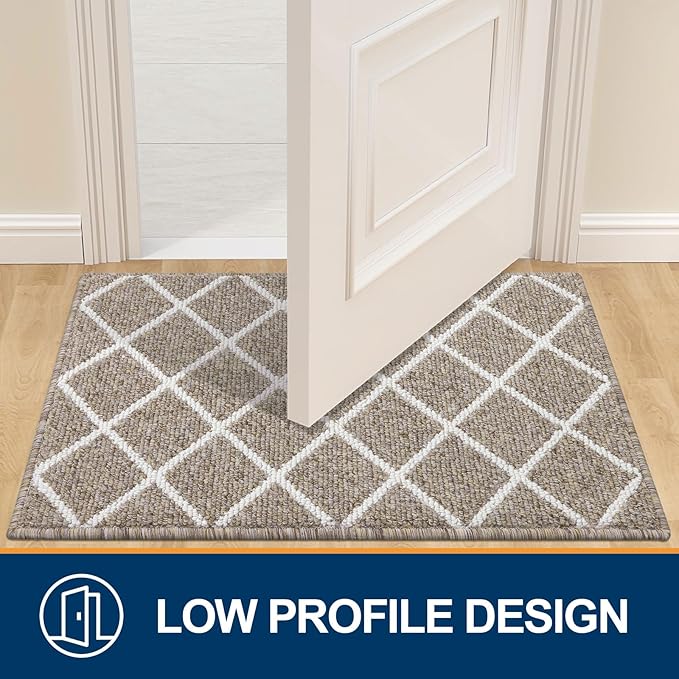 Finchitty Indoor Door Mat, Dirt Resistant and Absorbent, Low-Profile, Non-Slip, Washable Inside Floor Mats for Front Door, Back, and Entrance, 71" x 47", Khaki