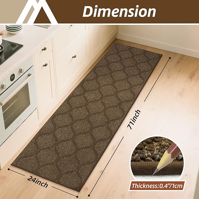 COSY HOMEER Kitchen Rug Non Slip Washable 24"x71", Absorbent Kitchen Mats for Floor, Runner Rugs for Kitchen Floor, 100% Polypropylene Kitchen Sink Rug (Brown)