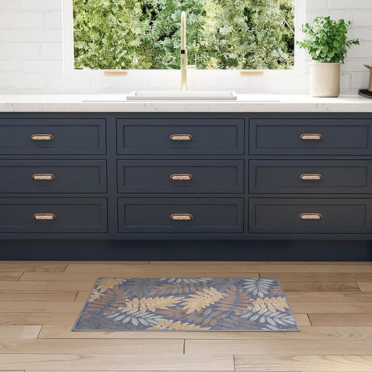 Nourison Home Aloha Blue Rose 2'8" x 4' Area Rug - Easy Clean, Non Shedding, Bed Room, Living Room, Dining Room, Kitchen (3' x 4')