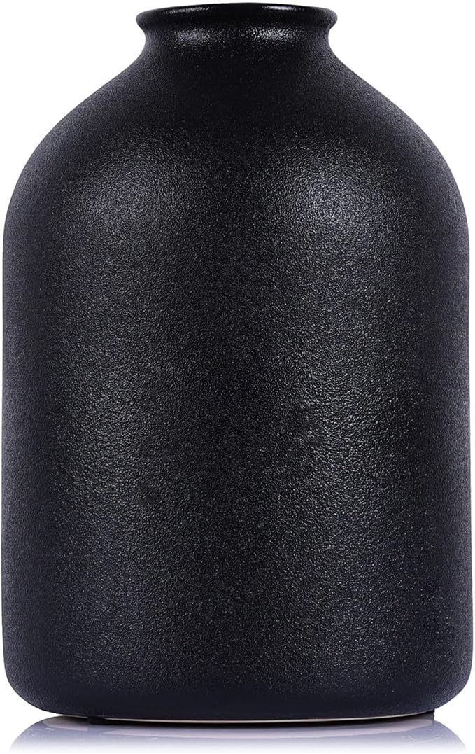 8.6" Large Black Ceramic Vase - Modern Matte Flower Vase for Table, Shelf, Mantel, Bathroom, Coffee Table, Desktop - Decorative Vases Home Decor Accent, Vases for Centerpieces, Wabi Sabi Decor