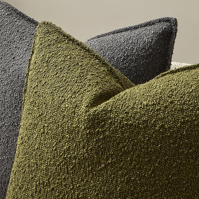 JUSPURBET 18x18 Pillow Covers Set of 2 Decorative Throw Pillow Covers Case for Couch Sofa Bed Soft Boucle Textured Cushion Covers with Hidden Zipper for Home Decor Living Room,Olive Green