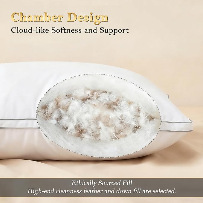 Homotive Feather Pillows Standard Size Set of 2 Goose Down Pillows with 100% Breathable Cotton Cover, Hotel Collection Bed Pillows for Sleeping, Soft Support for Back, Stomach and Side Sleepers