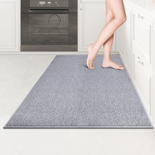 PURRUGS Machine Washable Kitchen Rug 32" x 48", Non-Slip/Skid Kitchen Runner Rugs & Floor Mats, Super Absorbent Soft Area Rugs for Sink, Kitchen & Laundry, Rolled Packaging, Grey