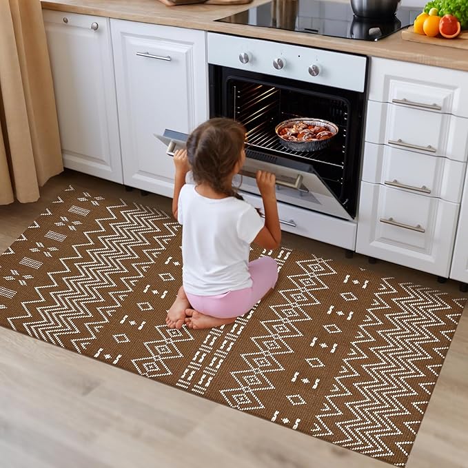 winolive Boho Runners for Hallways,2x5 ft Washable Kitchen Runner,Non Slip Rubber Backed Braided Runners,Cotton Entryway Runner Rugs,Faux Jute Rug for Indoor Backdoor Bedroom,Brown/White