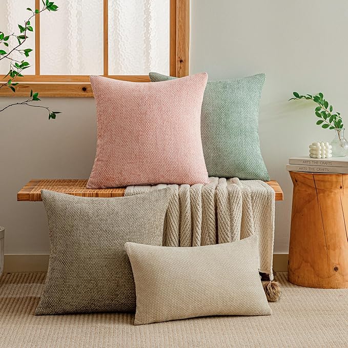 a moment Pink Spring Chenille Throw Pillow Covers 12x20 Inch Pack of 2 Modern Decorative Throw Pillow Covers Farmhouse Cross Covers Modern Home Decor for Sofa Bedroom Living Room