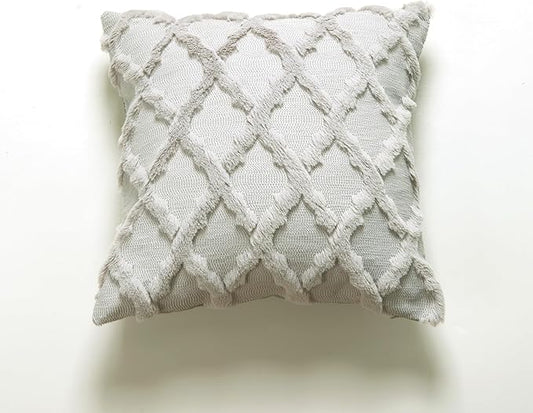 EMMTEEY Striped Boho Pillow Covers 18X18 - Fluffy Single-Sided Embroidery Sofa Decor, Wrinkle-Free Pillow Case for Modern Farmhouse Living Room, Grey
