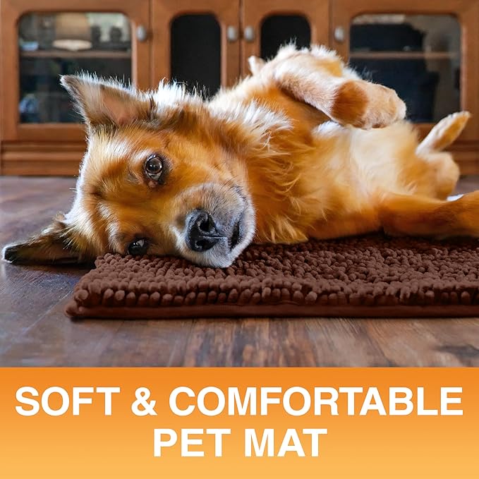 Neater Pets Chenille Dog Door Mat 36” x 24” – Super Absorbent & Quick-Dry Muddy Paws Doormat for Trapping Dirt, Water, Mud - Non-Slip & Machine Washable Pet Rugs for Entryway, Indoor Mud Mats, Brown