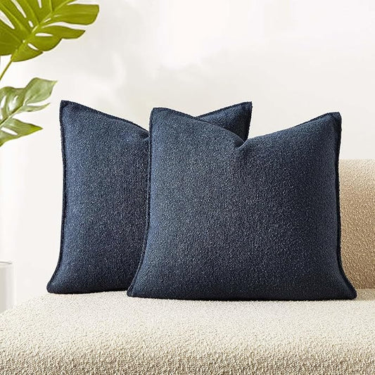 JUSPURBET 22x22 Pillow Covers Set of 2 Decorative Throw Pillow Covers Case for Couch Sofa Bed Soft Boucle Textured Cushion Covers with Hidden Zipper for Home Decor Living Room,Navy Blue