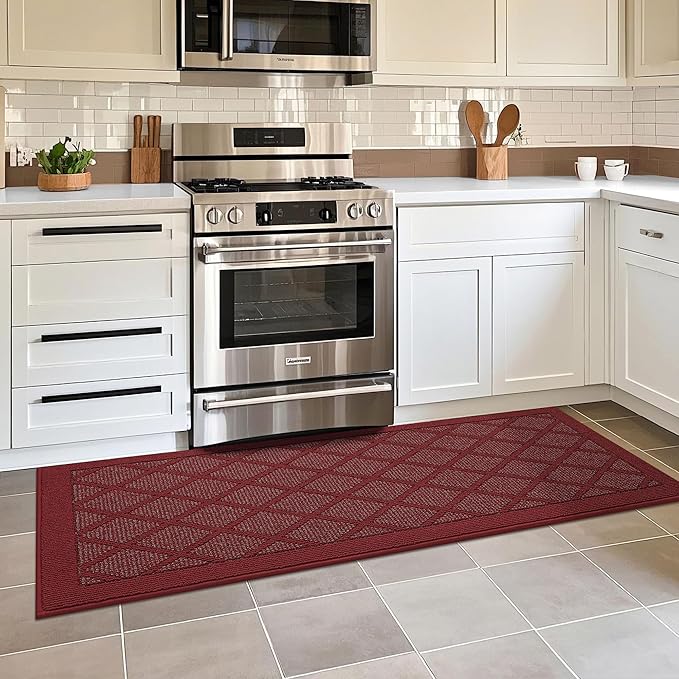 COSY HOMEER Kitchen Rug Non Slip Washable, 24"x60" Absorbent Kitchen Mats for Floor, Runner Rugs for Kitchen Floor, 100% Polypropylene Kitchen Sink Rug (Red)