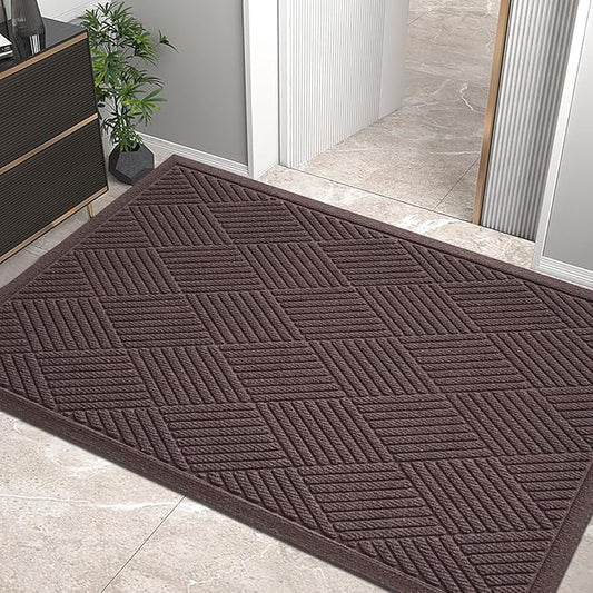 HIYARD Sturdy Front Door Mat, Absorbent Muddy Dirt Resist Welcome Door Mats Outdoor Indoor, Stain and Fade Resistant, Non-Slip Rubber Backing Low Profile Doormat for Entryway, 47×32, Coffee