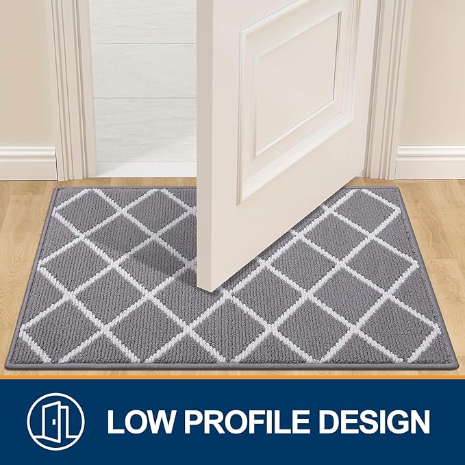 Finchitty Indoor Door Mat, Dirt Resistant and Absorbent, Low-Profile, Non-Slip, Washable Inside Floor Mats for Front Door, Back, and Entrance, 47" x 20", Grey