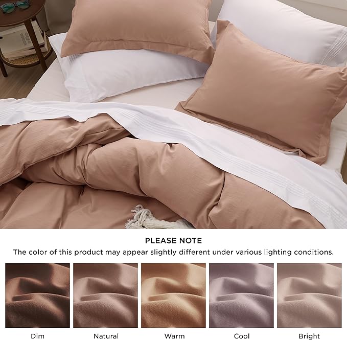 Bedsure Mocha Mousse Duvet Cover Full Size - 3 Pieces Prewashed Extra Soft Cotton-Like Bedding Set, Includes 1 Duvet Cover 80x90 Inches with Zipper Closure & 2 Pillow Shams, Comforter Not Included