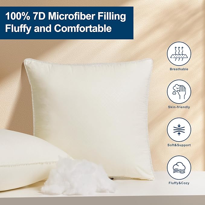 Awvco 18 x 18 Throw Pillow Inserts - Soft and Plush, Virgin Fiber Filling, Decorative Pillows for Couch Sofa Bed, Machine Washable - White, Pack of 2