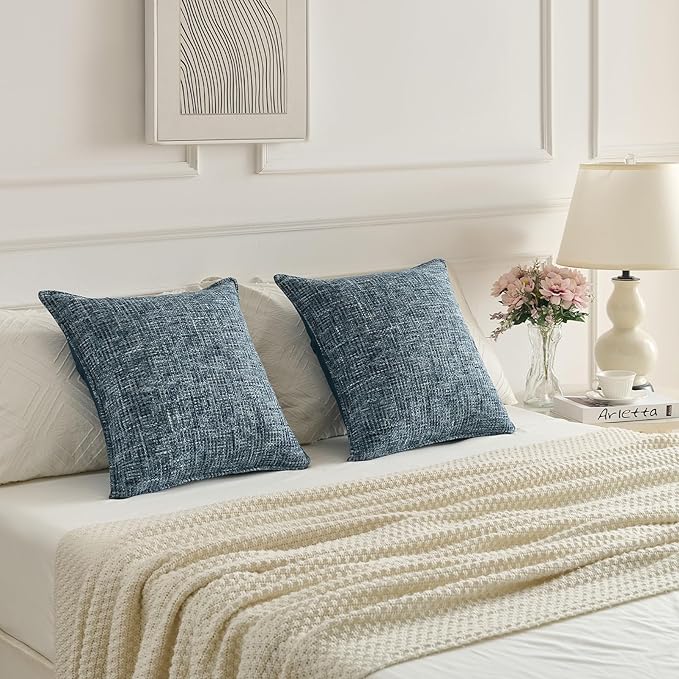 FUTEI Navy Decorative Throw Pillow Covers 22x22 Inch Set of 3,Soft Chenille Tweed Textured Cushion Case,Modern Home Decor for Couch Bed Living Room