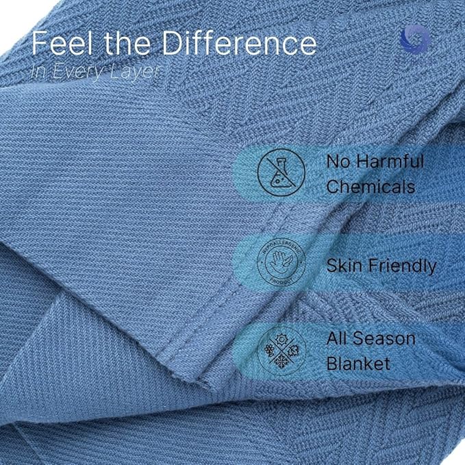 9Threads 100% Cotton Herringbone Weave Blankets, 90"X90" Queen, Throw Blanket for Bed,All Season Cotton Blanket, Cozy Blanket,Throws Bed Blanket, Throw Blanket for Couch,Modern Home Decor -Navy Blue