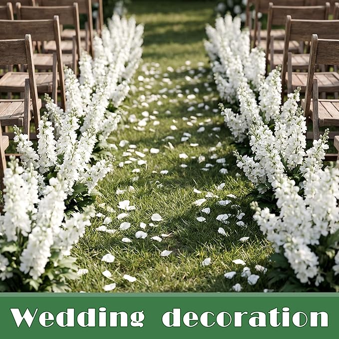 Fake Flowers 23.6” Delphinium Artificial Flowers 8Pcs Silk Flowers with Stems Long Stem Artificial Flowers for Tall Vase Faux Flowers for Indoor Home Decoration Wedding Decoration Centerpiece White