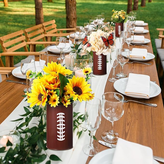 Domensi 24 Pcs Football Table Centerpiece Football Vases Decor Galvanized Metal Vases for Artificial Flowers Rugby Funny Pen Holder Utensil Holder Jars for Kitchen Home Rugby Party Decorations Gifts