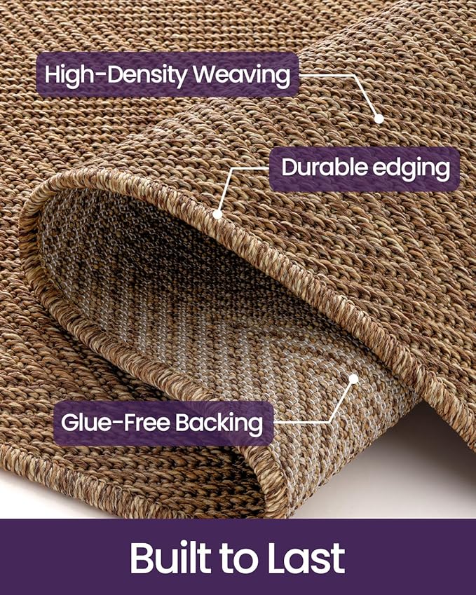 DEXI Hallway Runner Rug 3.3x10, Woven Braided Farmhouse Runner Carpet Indoor, Absorbent Thin Long Entryway Runners for Kitchen, Laundry Room, Patio Entrance, Brown
