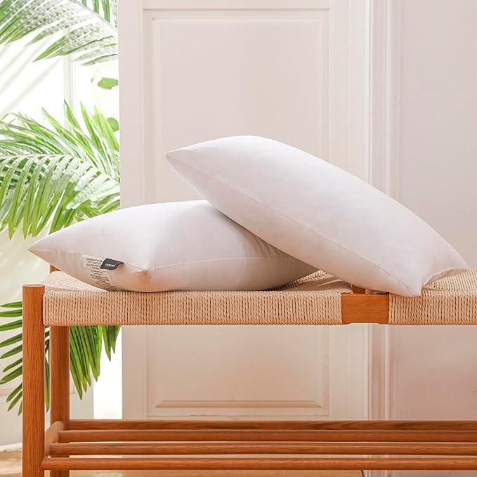LBOEVDE 12x20 Inch Gold Goose Down and Feather Throw Pillow Inserts-2 Packs,White,Super Soft Cover,Double Layer Dwon Proof Design,High Filling Weight.