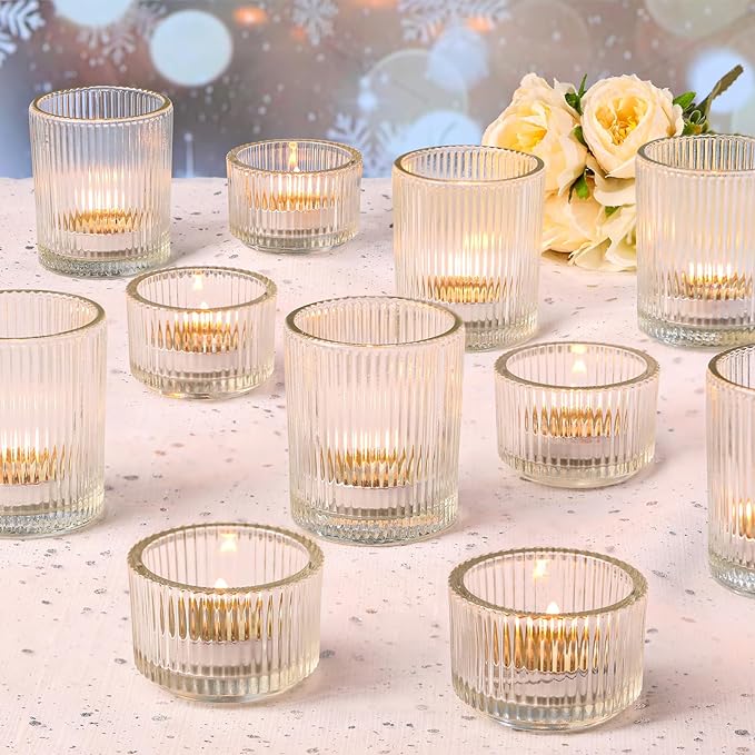 10pcs Assorted Clear Votive Candle Holders for Wedding Centerpiece, Clear Tea Light Candle Holders, Glass Candle Holder for Table Centerpiece, Wedding, Home and Party Decorations