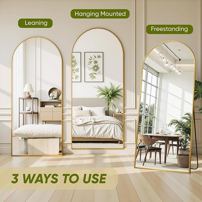 Full Length Mirror, 59"x19" Arched Full Body Mirror, Floor Mirrors with Stand, Body Mirrors Standing Hanging Leaning Against Wall,Aluminum Frame Mirrors for Bedroom Cloakroom,Living Room,Gold