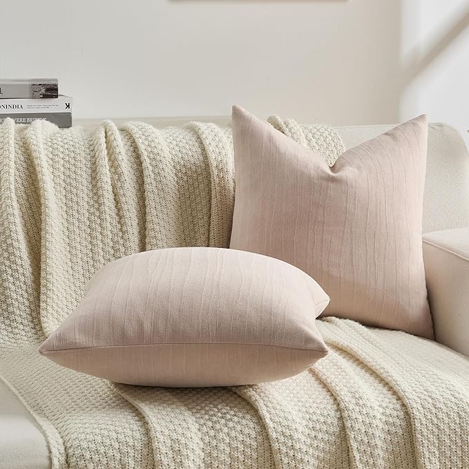 FUTEI Valentine's Day Pink Chenille Decorative Throw Pillow Covers 24x24 Inch Set of 2,Soft Crushed Striped Texture European Cushion Case,Modern Home Decor for Couch Bed Living Room
