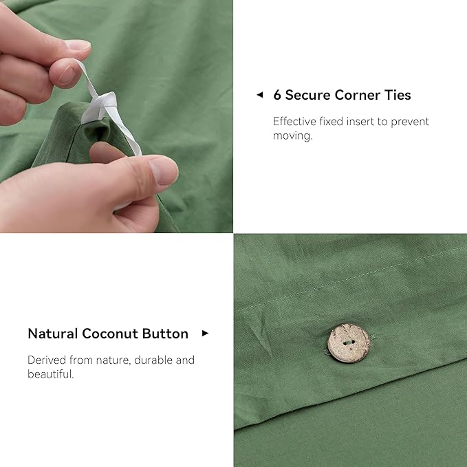 JELLYMONI Cotton Duvet Cover Twin XL Size - Green Comforter Cover with Button 100% Washed Cotton 2PCS Breathable Soft Solid Bedding Set Duvet Cover 66×92in & 1 Pillowcase (NO Comforter)