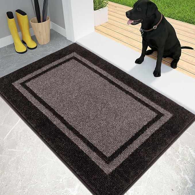 PURRUGS Dirt Trapping Door Mat 20" x 32", Non-Slip Machine Washable Entryway Rug, Entrance Mat, Indoor Front Door Mat, Super Absorbent Entry Rug for Muddy Shoes & Paws, Grayish Brown & Coffee