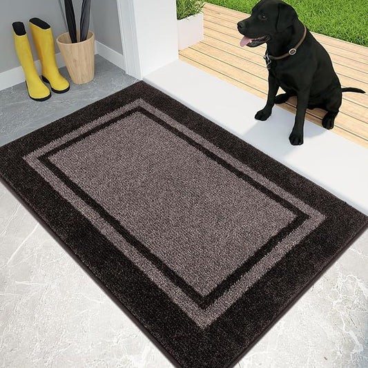 PURRUGS Dirt Trapping Door Mat 24" x 36", Non-Slip Machine Washable Entryway Rug, Entrance Mat, Indoor Front Door Mat, Super Absorbent Entry Rug for Muddy Shoes & Paws, Grayish Brown & Coffee