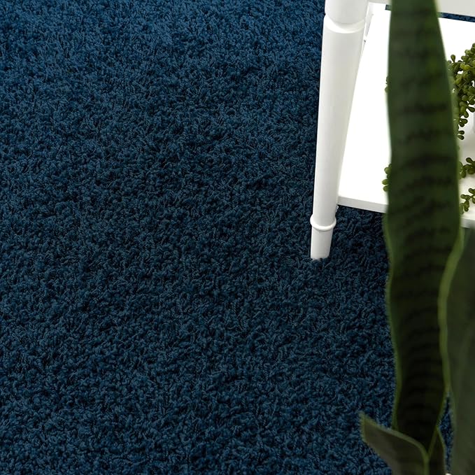 Unique Loom Solid Shag Collection Area Rug (4' 1" Round, Sapphire Blue/ Navy Blue)