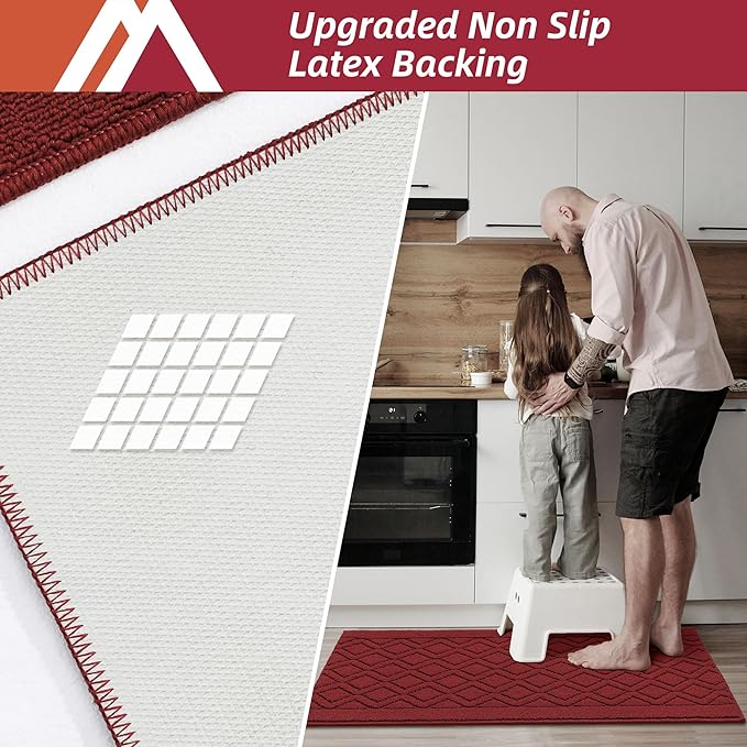 COSY HOMEER 48x20 Inch/30X20 Inch Kitchen Rug Mats Made of 100% Polypropylene 2 Pieces Soft Kitchen Mat Specialized in Anti Slippery and Machine Washable,red