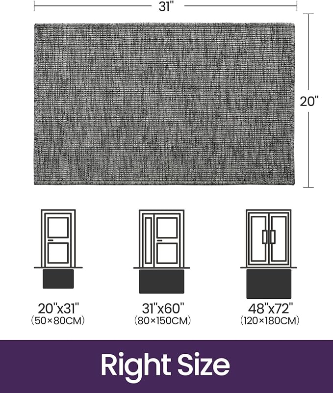 DEXI Dirt Trapper Door Mat, 20x31 Washable Doormat, Dirt Resistant and Absorbent, Easy Clean Low-Profile Floor Rugs for Entryway, Front Door, and Inside Entrance, Dark Grey