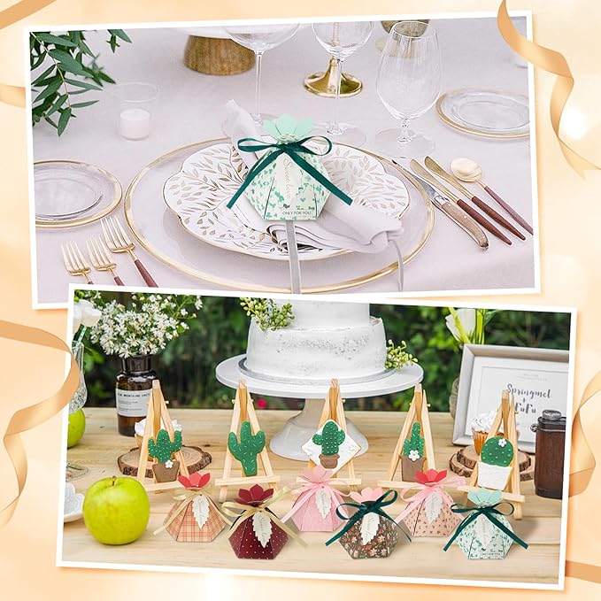 48Pcs Party Favor Candy Box, Petal Shaped Gift Candy Box with Tags and Ribbons for Flower Themed Party, Bridal Shower, Wedding Decorations, Candy Table Decorations