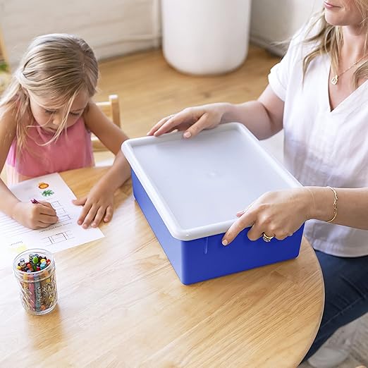 ECR4Kids Letter Size Deep Tray with Lid, Storage Bin, Blue, 10-Piece
