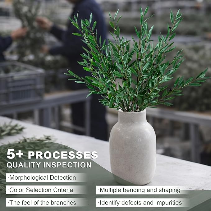 8PCS Premium Artificial Olive Branches for Vases - Realistic PU & Silk Faux Greenery Stems, 3 Sizes, Bendable Wire Stems, Low Maintenance Home/Office/Holiday Decor(No Vase