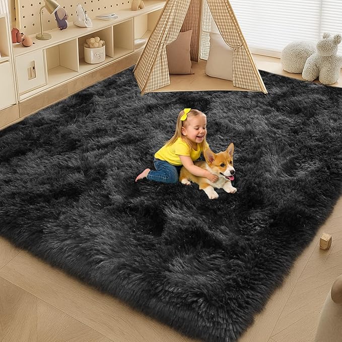 Mtandyx 5x7 Plush Fluffy Area Rugs, Large Soft Carpet, Upgraded Non-Slip Rectangular Rug for Living Room, Bedroom, Kids Room, Dorm,Modern Home Decor Aesthetic,Dark Grey.