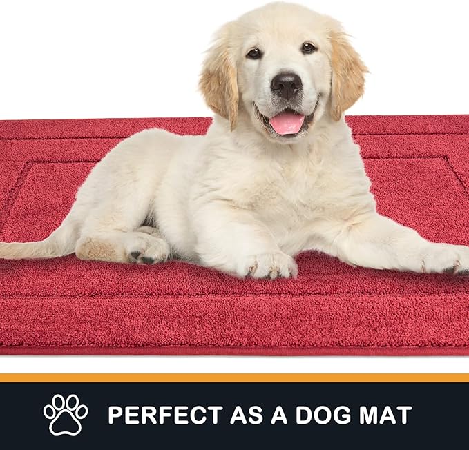 PURRUGS Dirt Trapping Door Mat 24" x 59", Non-Slip/Skid Machine Washable Entryway Rug, Dog Doormat, Super Absorbent Welcome Mat for Muddy Wet Shoes and Paws, Burgundy Red