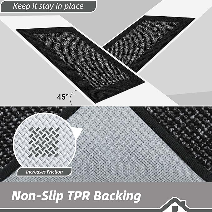 BEQHAUSE Kitchen Runner Rugs 24"x60", Kitchen Rugs Non-Slip Kitchen Mats for Floor, Absorbent and Stain Resistant Kitchen Mats, Machine Washable Rug for Kitchen, Hallway, Laundry & Sink, Black