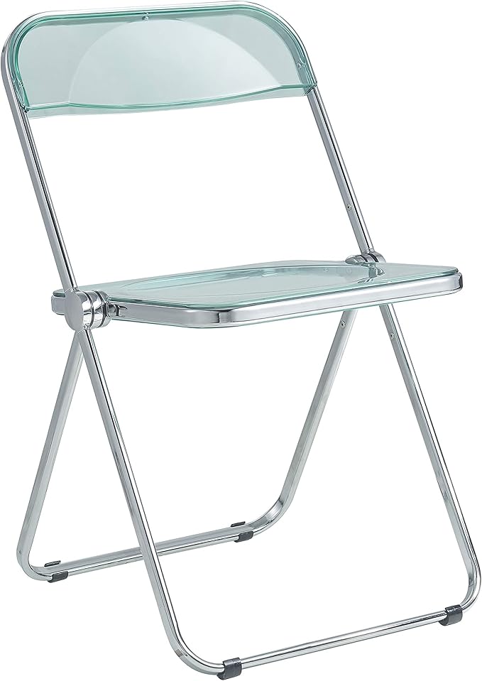 LeisureMod Lawrence Modern Clear Acrylic Folding Chair with Metal Frame, Space-Saving Transparent Seating for Dining Room, Home Office, Bedroom, Vanity or Small Spaces, (Jade Green, Singles)