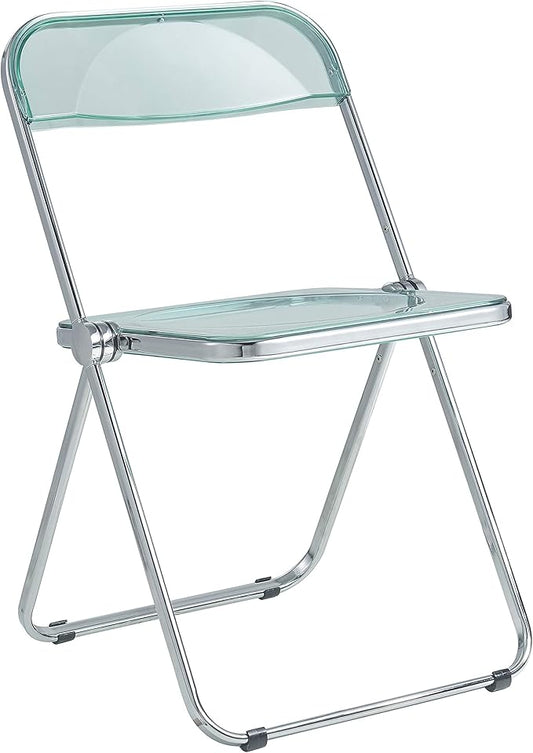 LeisureMod Lawrence Modern Clear Acrylic Folding Chair with Metal Frame, Space-Saving Transparent Seating for Dining Room, Home Office, Bedroom, Vanity or Small Spaces, (Jade Green, Singles)