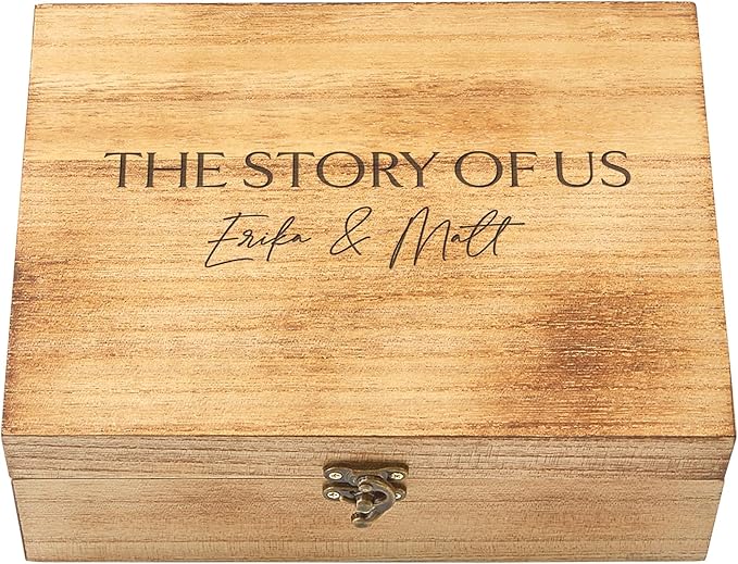 Let's Make Memories Personalized Wooden Keepsake Box With Hinged Lid - Wood Memento Box - Decorative Storage - Home Decor - For Couples, Wedding, Newlyweds - Laser Engraved - Story of Us