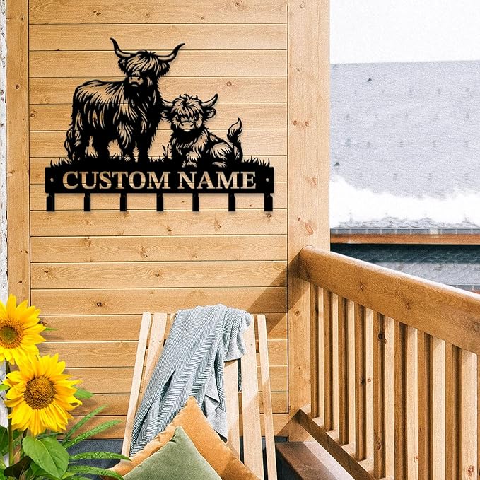 magilab Personalized Custom Highland Cow Wall Hooks,Metal Highland Cow Art Clothes Hooks,Metal Highland Cow Wall Home Storage Decorative,for Front Door, Hallway, Kitchen, Bedroom,Keys,Hats (Style J)