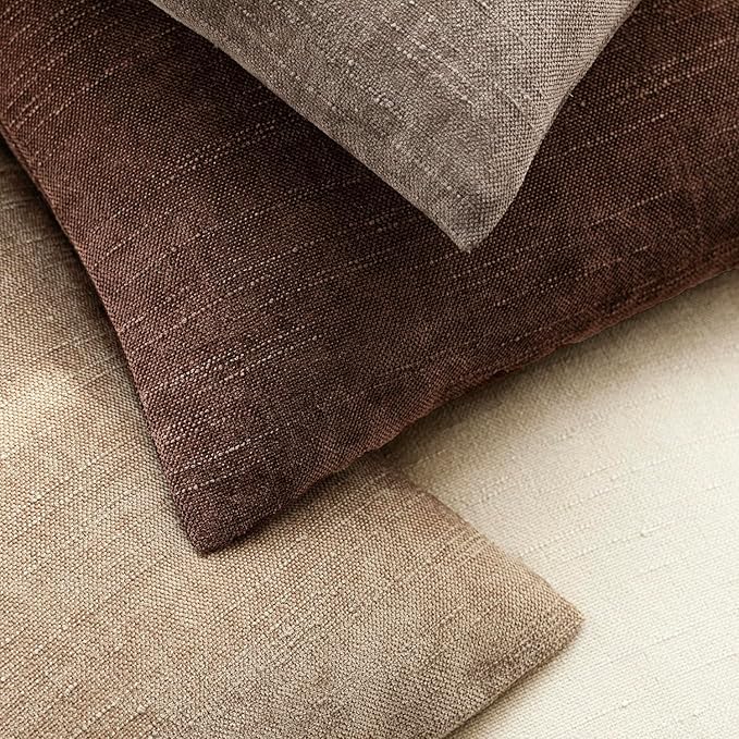 Foindtower Pack of 2 Soft Textured Chenille Throw Decorative Pillow Covers Square Accent Solid Cushion Cover Cozy Neutral Farmhouse Pillow Case for Couch Sofa Bedroom Living Room 22x22 Inch,Red Brown