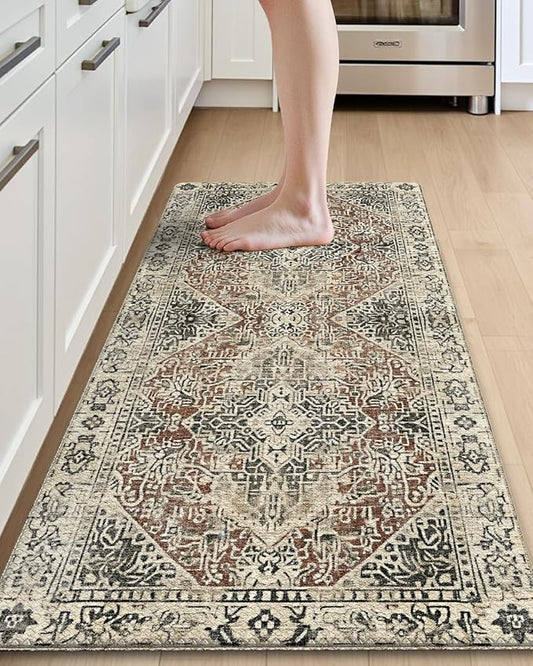 DEXI Kitchen Mats for Floor Cushioned, 23x59 Extra Large Wide Runner Rug Non Slip, Waterproof Soft Comfort Standing Padded Anti Fatigue Decorative, Cream Red