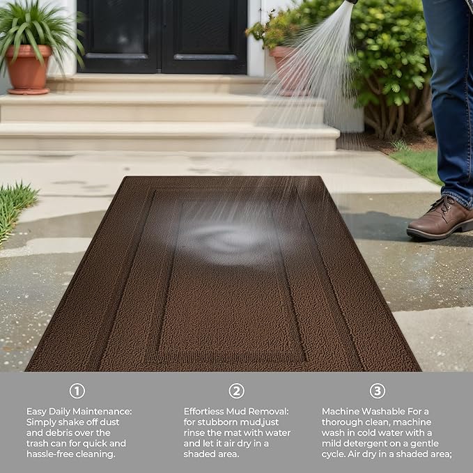 GRANNY SAYS Front Door Mat Outside Entrance, Welcome Matt Indoor Non-Slip, Door Mats for Outdoor, Entryway Front Porch Matt Low Profile Resist Dirt Easy to Clean, 36" x 24", Dark Brown