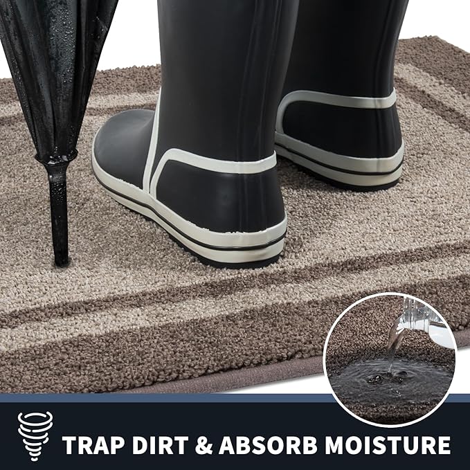PURRUGS Dirt Trapping Door Mat 24" x 60", Non-Slip Machine Washable Entryway Rug, Entrance Mat, Indoor Front Door Mat, Super Absorbent Entry Rug for Muddy Shoes & Paws, Beige & Grayish Brown