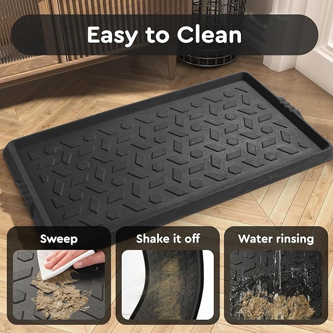 tchdio Durable Rubber Boot Tray and Shoe Mat for Entryway - Heavy Duty Waterproof Shoe Tray Organizer, Non Slip Boot Trays for Front Door, Entryway Muddy Shoes Storage, 16x48 Inches