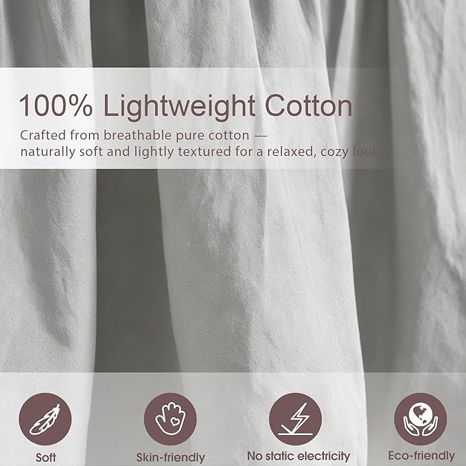 Vlocemon Queen Size 14 inch Drop Light Grey Dust Ruffle, 100% Lightweight Cotton Ruffled Bed Skirt, French Coutry Style, Lace Ruffled Bed Skirt with Split Corners