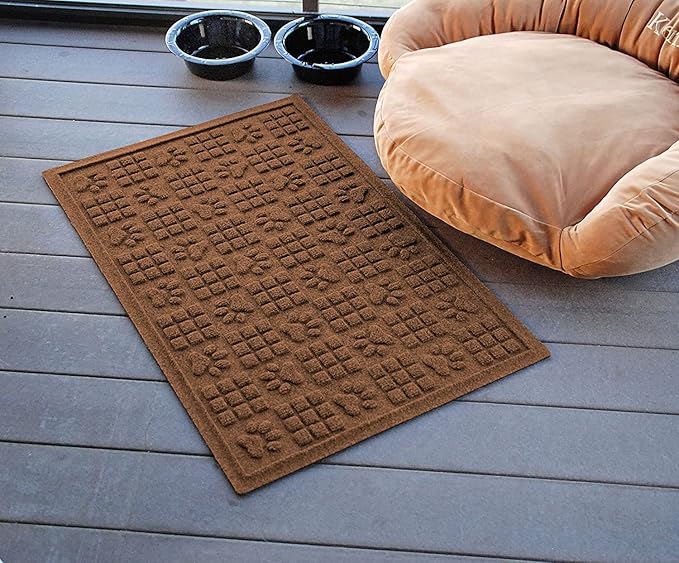 WaterHog Durable Indoor Outdoor Mat – Slip-Resistant Water Trapping Door Mat for Entryway, Porch, Garage, Mudrooms, Patios, Decorative Floor Covering, Made in USA, Dog Paw Design, Dark Brown, 2' x 3'