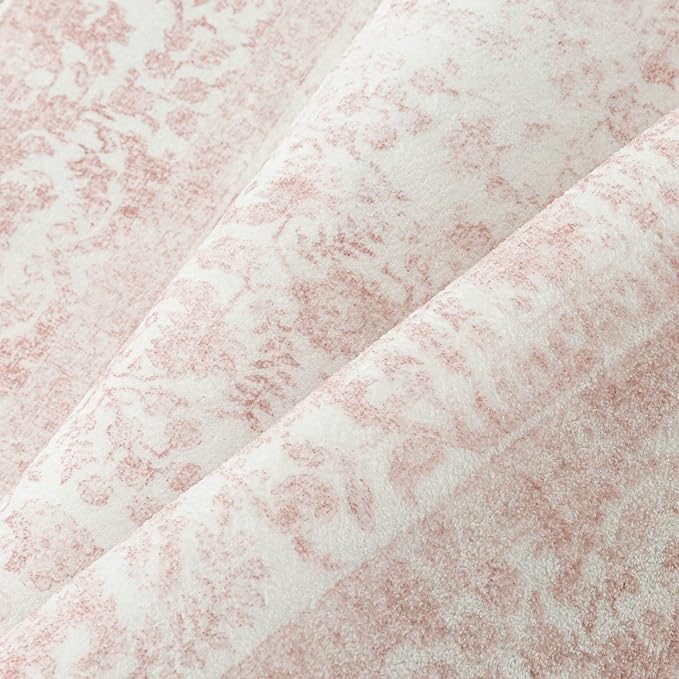 PureCozy Pink Entryway Area Rug 2x3 Door Mat Machine Washable Kitchen Vintage Distressed Non Slip Carpet Indoor Retro Floral Accent Throw Small Rug for Bathroom Office Bedroom Dining Room